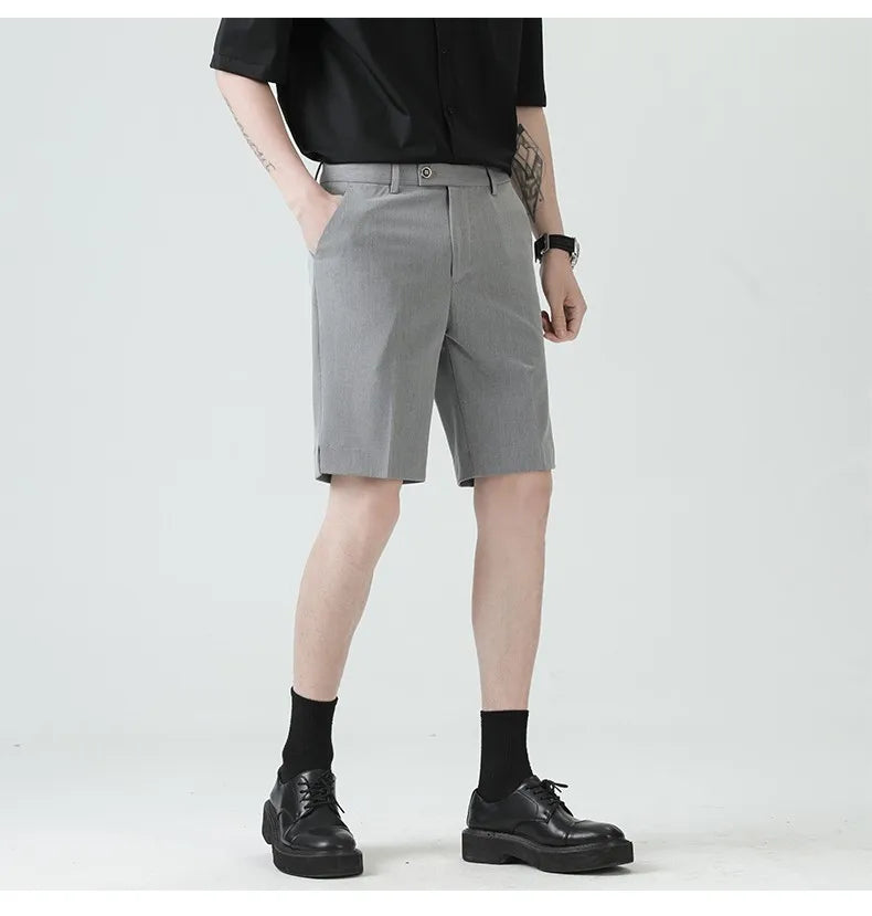 Casual Suit Shorts for Men, Trendy Brand, Summer Outerwear, Business Split Design, Versatile Mid-Length Shorts