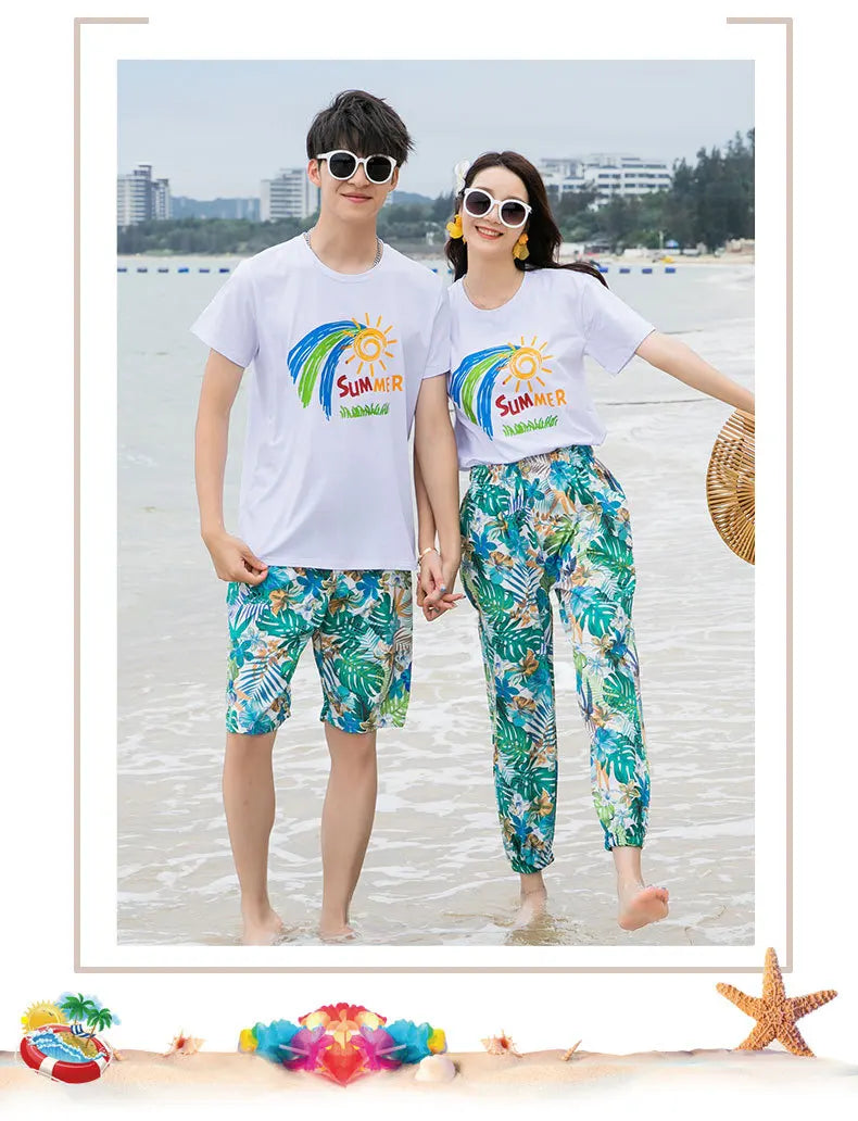 Couple Clothes Matching Outfits for The Whole Family Vacation Look Mom and Daughter T Shirts Pants Two Piece Sets Dad Son Suit