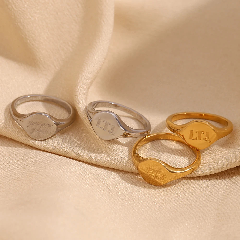E.B.belle LTJ you are gold English Round Ring Water Resistant 18K Gold Plated Decoration 316L Stainless Steel Jewelry