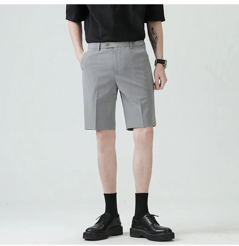 Casual Suit Shorts for Men, Trendy Brand, Summer Outerwear, Business Split Design, Versatile Mid-Length Shorts