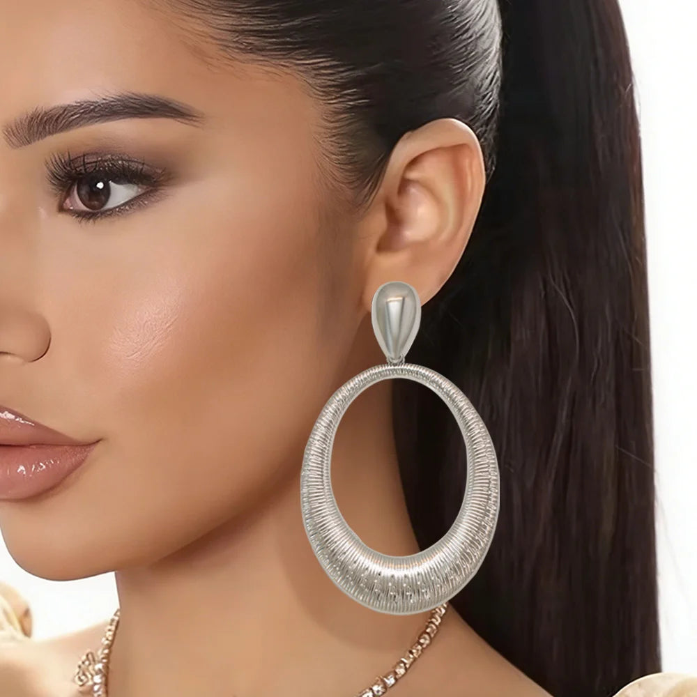GZJPEI Gold Silver Color Large Earrings Exaggerated Geometric Big Drop Earring For Women European And American Party Jewelry 