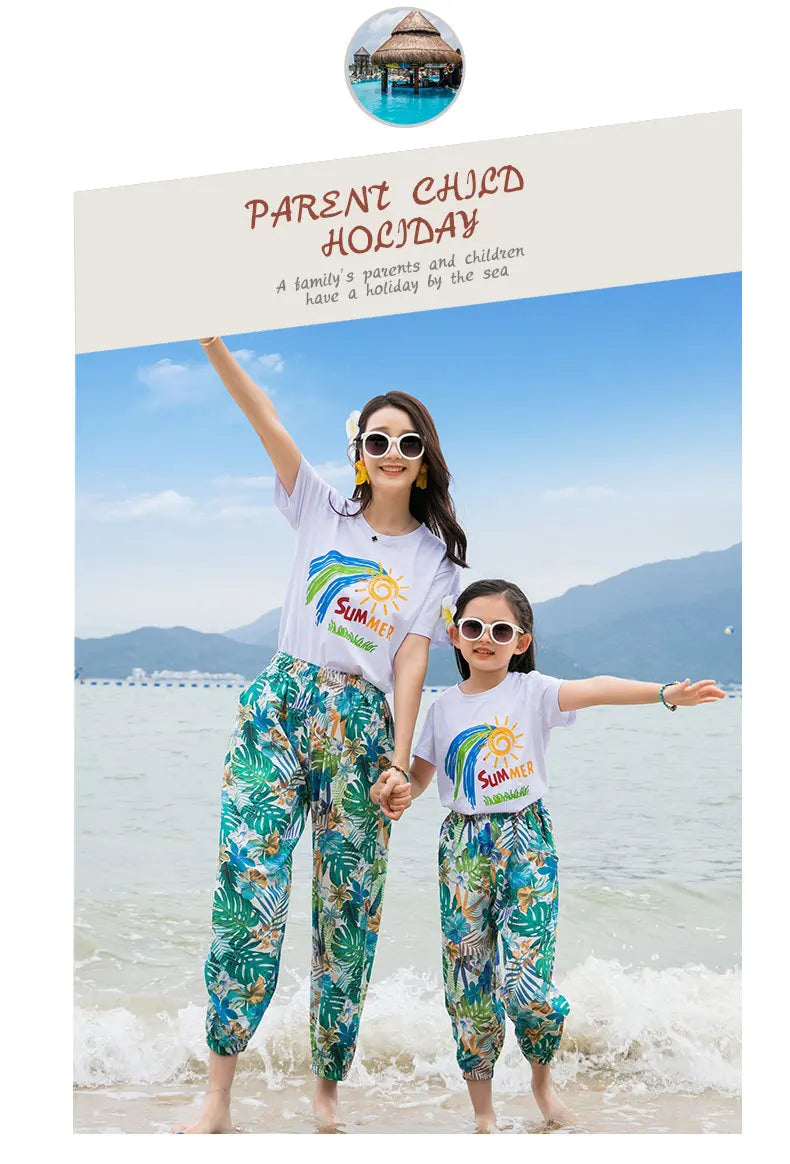 Couple Clothes Matching Outfits for The Whole Family Vacation Look Mom and Daughter T Shirts Pants Two Piece Sets Dad Son Suit