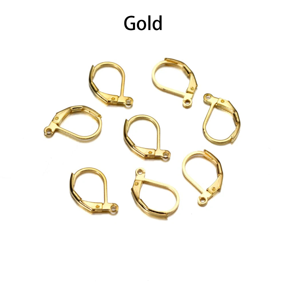 50pcs/lot Gold Silver French Lever Earring Hooks Wire Settings Base Hoops Earrings For DIY Jewelry Making Supplies Wholesale