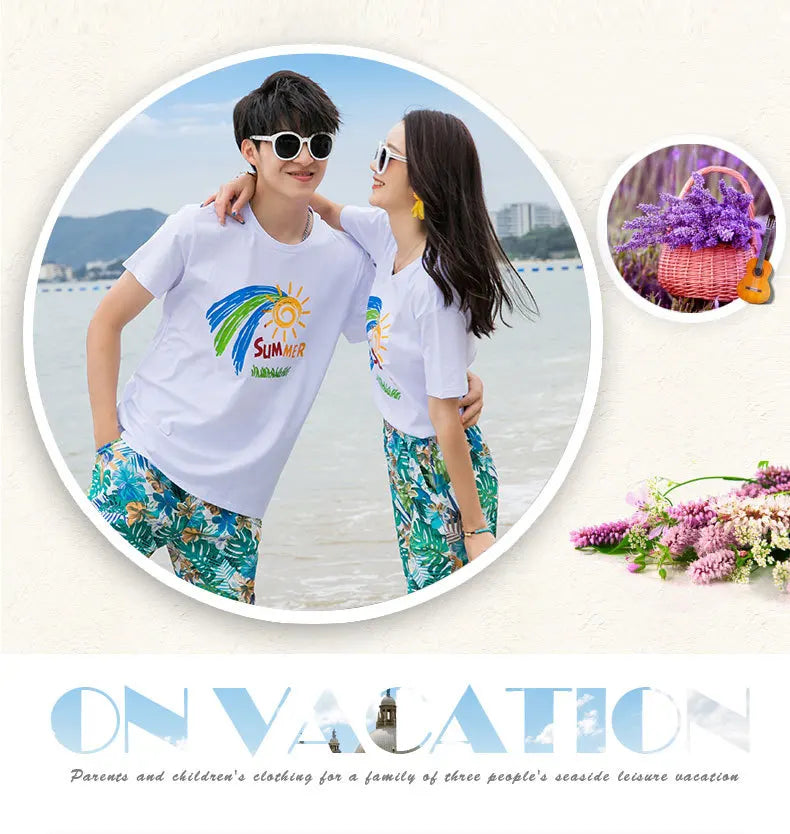 Couple Clothes Matching Outfits for The Whole Family Vacation Look Mom and Daughter T Shirts Pants Two Piece Sets Dad Son Suit