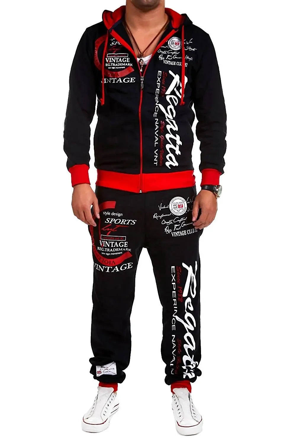 Men Casual Set, in European and American Fashionable Style, with Letter Printing, Loose - Fitting Long Sleeves and Long Trousers