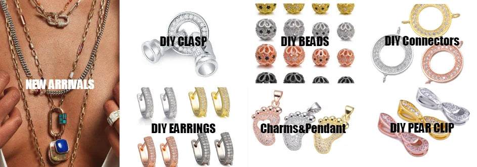 JUYA Gold Zirconia Clasp Hook Fasteners for Bracelets Silver Pearls for Jewellery Making Accessories Luxury Necklace Closures