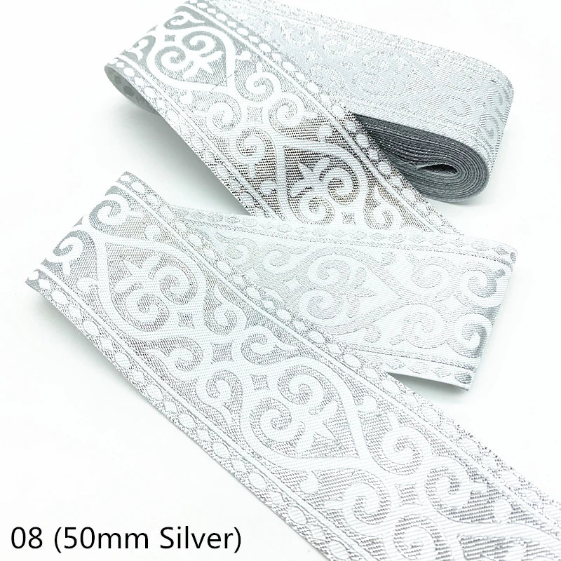 7 Yards Gold Silver Vintage Ethnic Embroidery Lace Ribbon Boho  Trim DIY Clothes Bag Accessories Embroidered Fabric