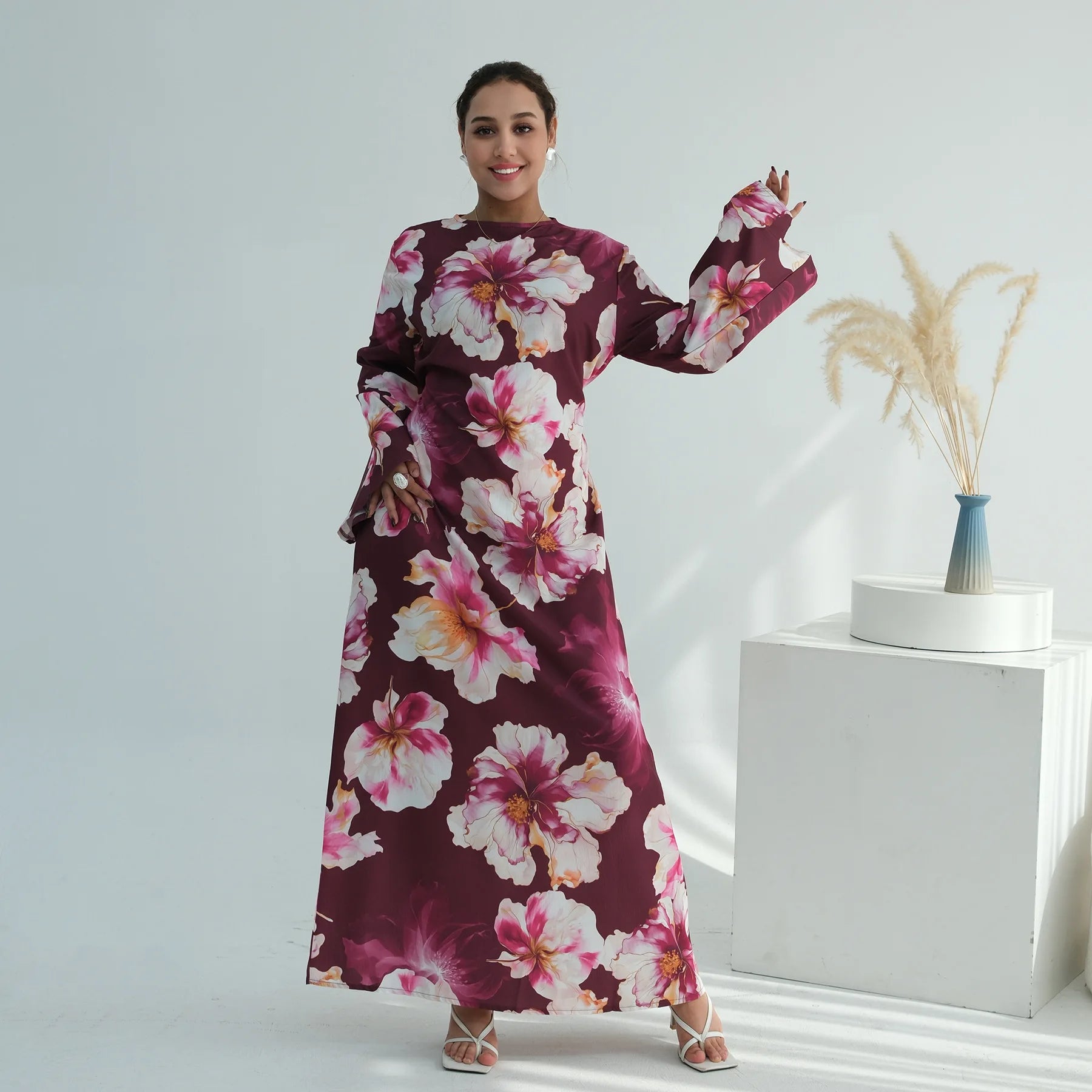 Muslim Dress for Women Flower Print  Party Abaya Dresses Arab Long Robe Morocco Dubai Kaftan Vestidos Jalabiya Ramadan Eid 2026