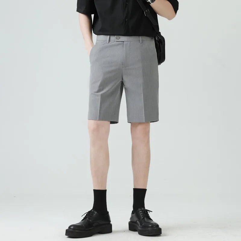 Casual Suit Shorts for Men, Trendy Brand, Summer Outerwear, Business Split Design, Versatile Mid-Length Shorts