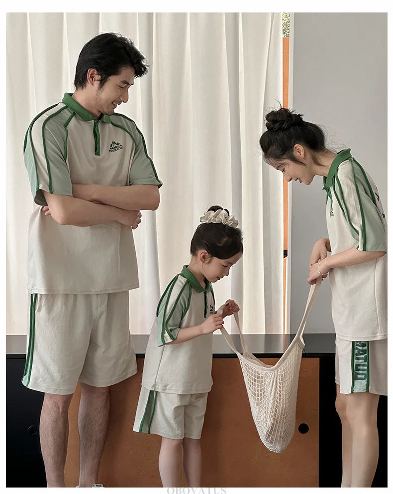Couples Matching Outfit for Family Look Clothes Set Polo Shirt And Shorts 2 Pieces Clothing Suit New Summer Dad Mom Baby Costume