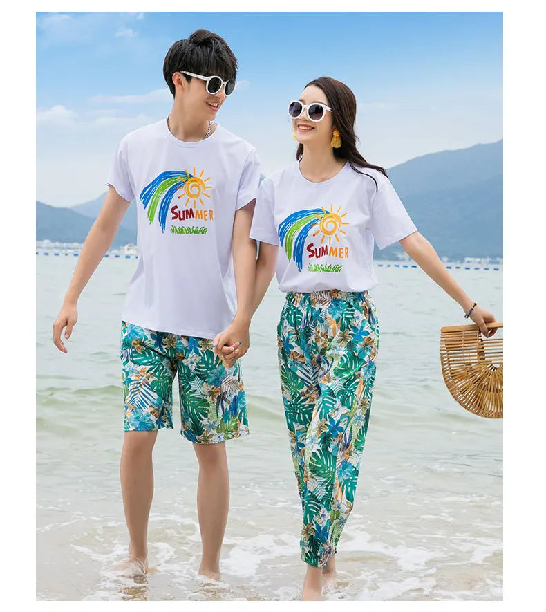 Couple Clothes Matching Outfits for The Whole Family Vacation Look Mom and Daughter T Shirts Pants Two Piece Sets Dad Son Suit