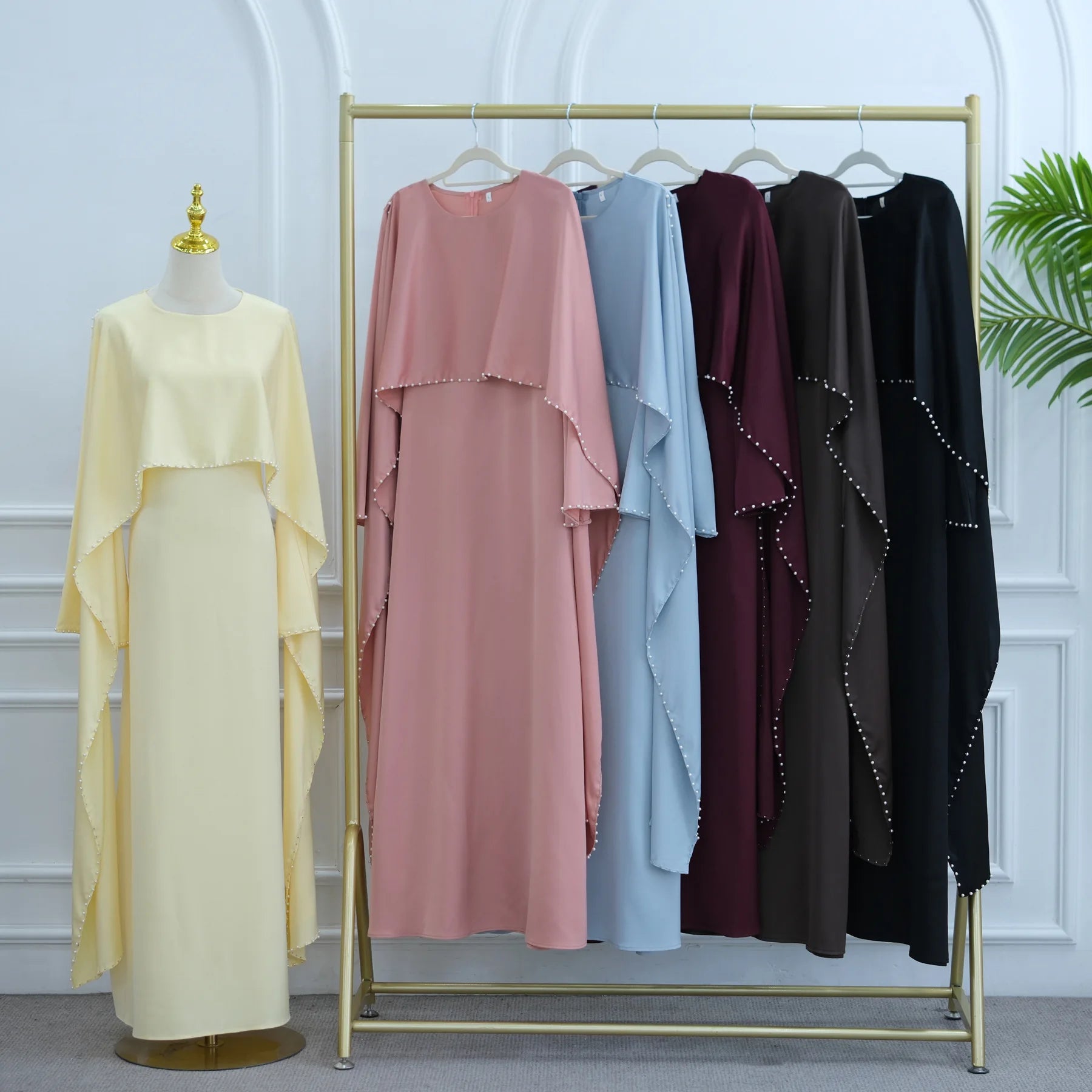 Muslim Dresses Women's Traditional Dresses And Abayas Eid Dubai Evening Dress Pearl Beaded Luxurious Robe Islamic Clothing