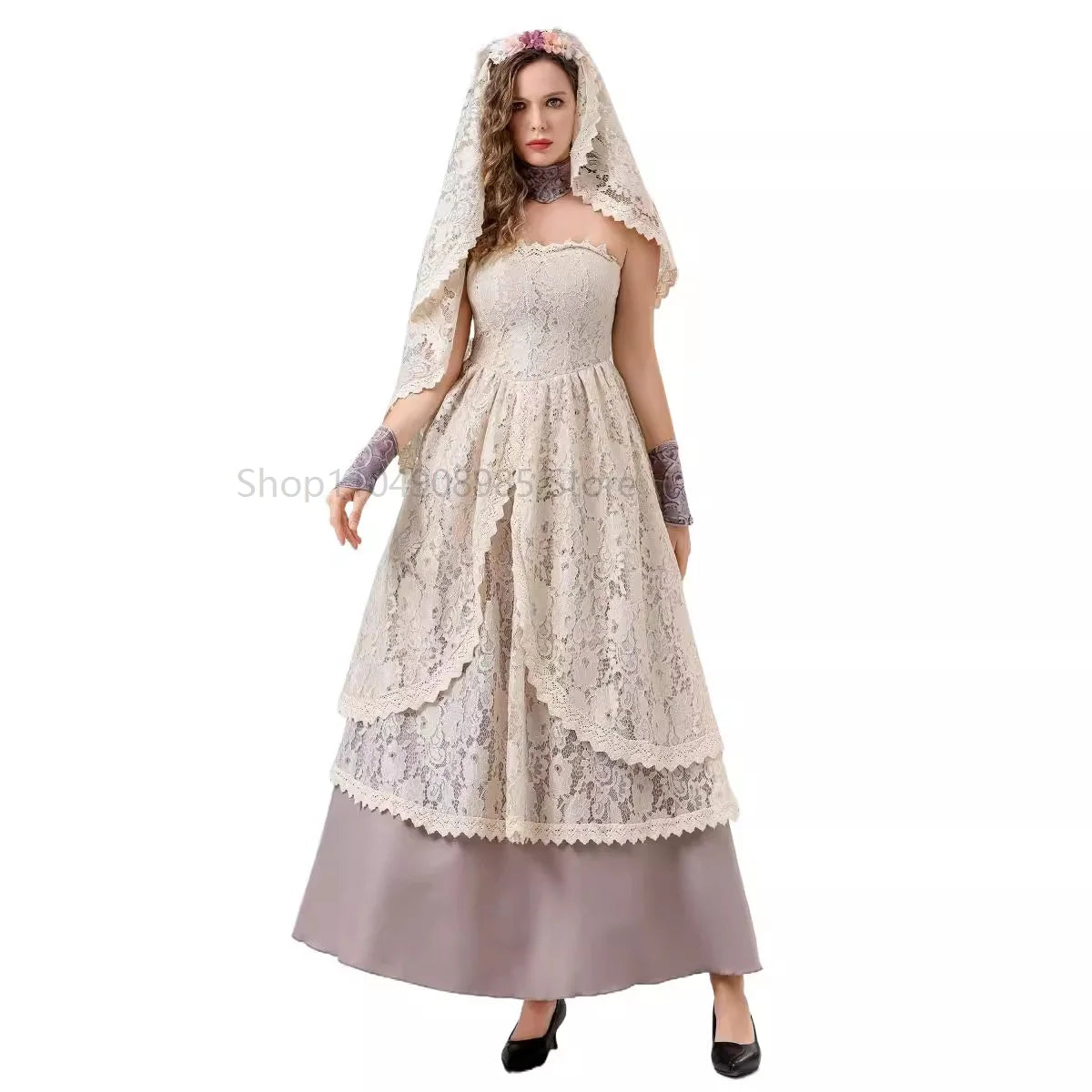 Women Vintage Wedding Gown Cosplay Retro Medieval Renaissance Victorian Dress Halloween Costume Female