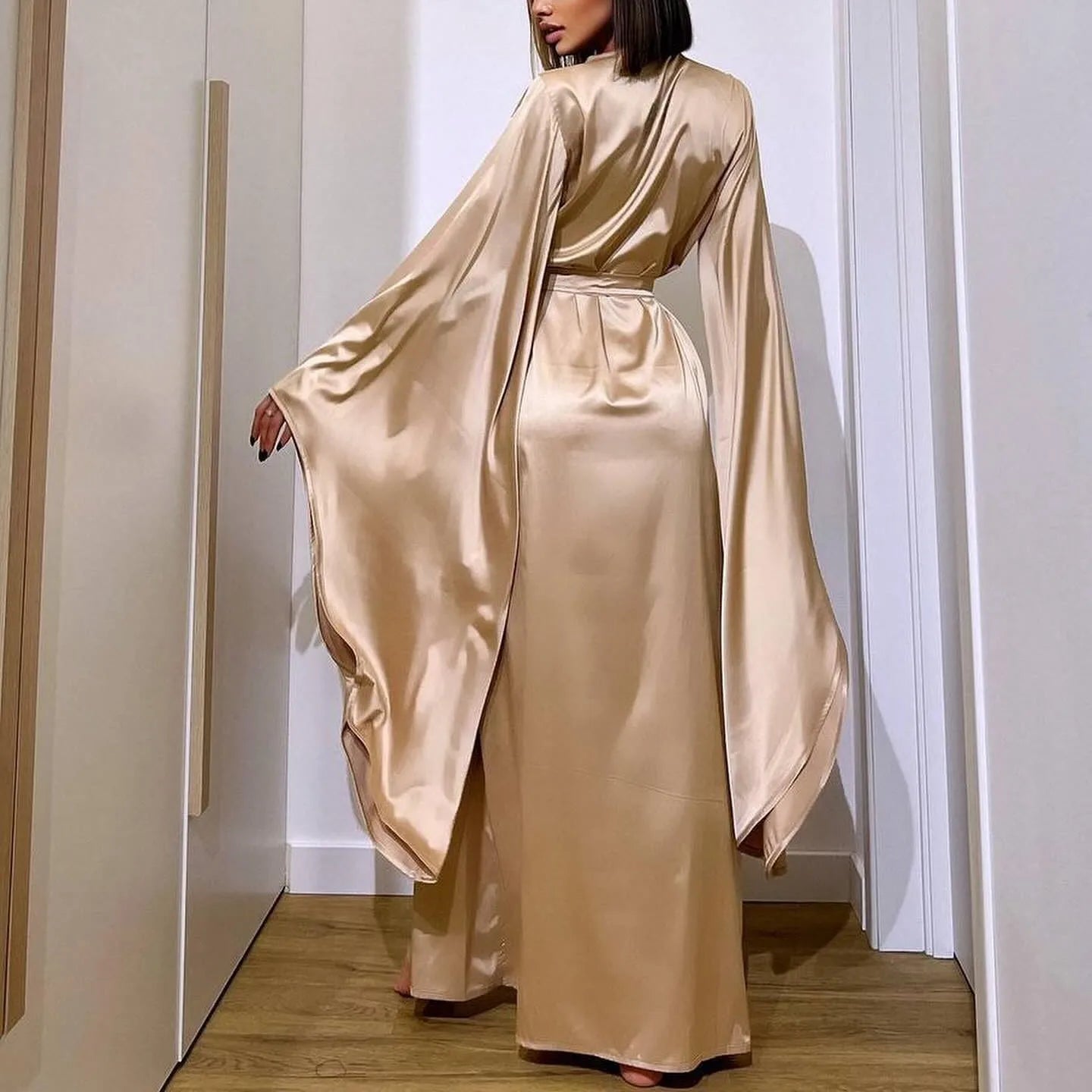 Fashion Elegant Women Long Robe Home Dress Sexy Ice Silk Kimono Bathrobe Gown Spring Summer Nightgown Loungewear Loose Homewear