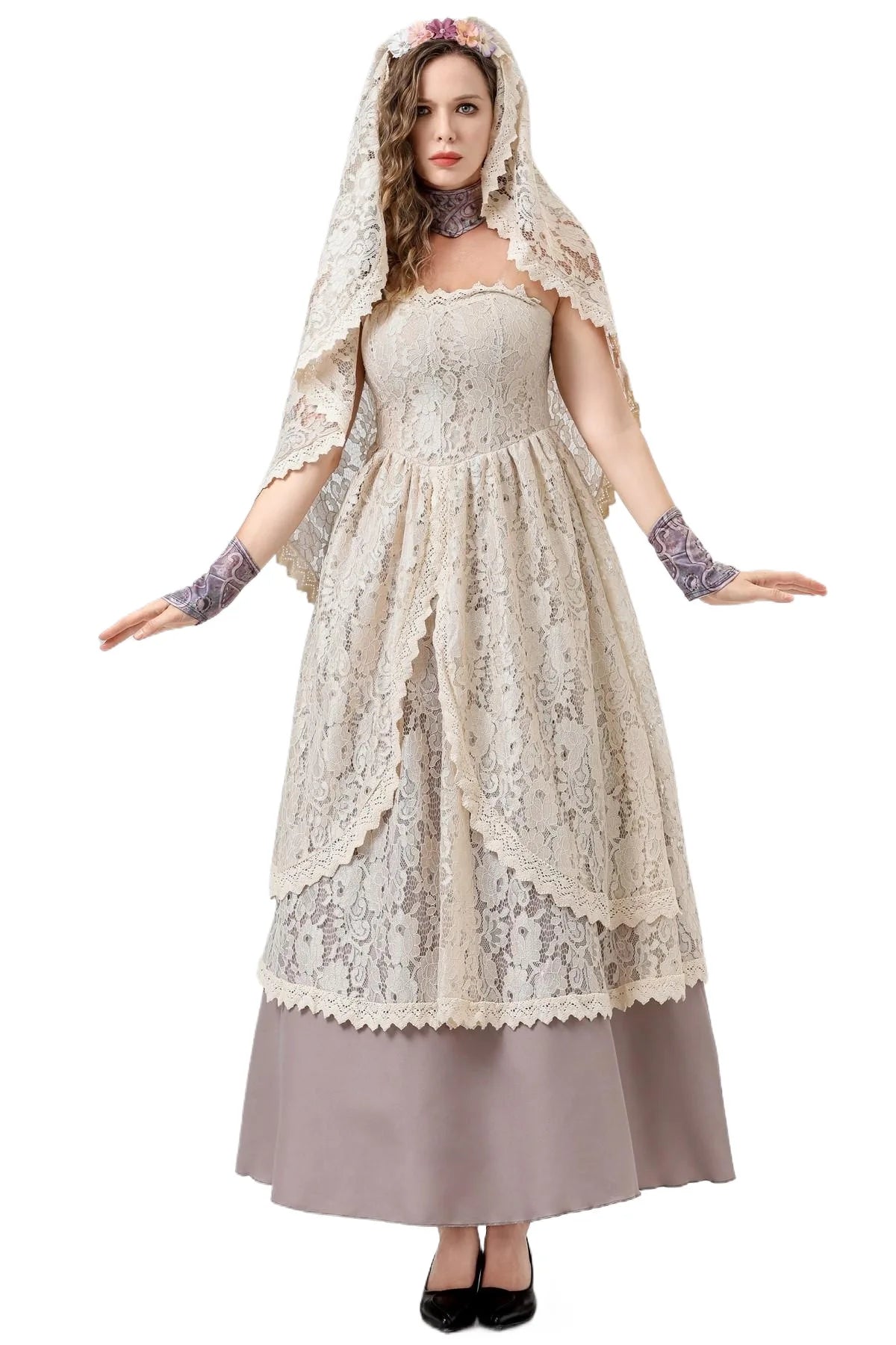 Women Vintage Wedding Gown Cosplay Retro Medieval Renaissance Victorian Dress Halloween Costume Female