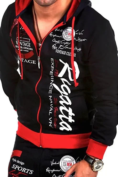 Men Casual Set, in European and American Fashionable Style, with Letter Printing, Loose - Fitting Long Sleeves and Long Trousers