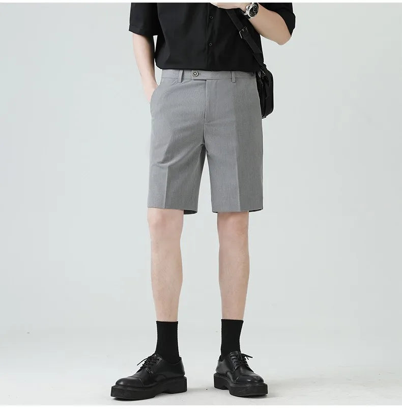 Casual Suit Shorts for Men, Trendy Brand, Summer Outerwear, Business Split Design, Versatile Mid-Length Shorts