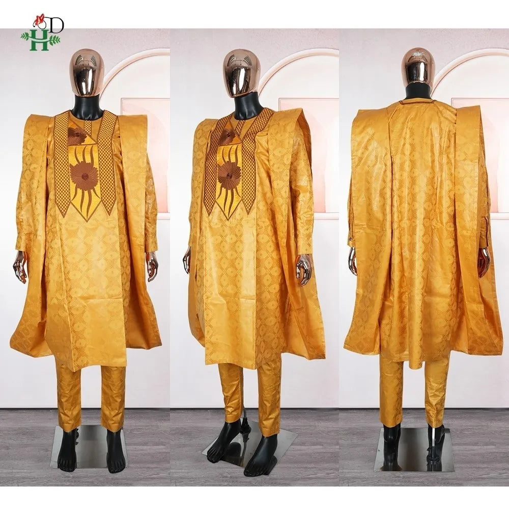 African Dresses For Couple Gold Matching Woman Man Traditional Bazin Riche Embroidery Outfit Turkey Dress Wedding Party Dress