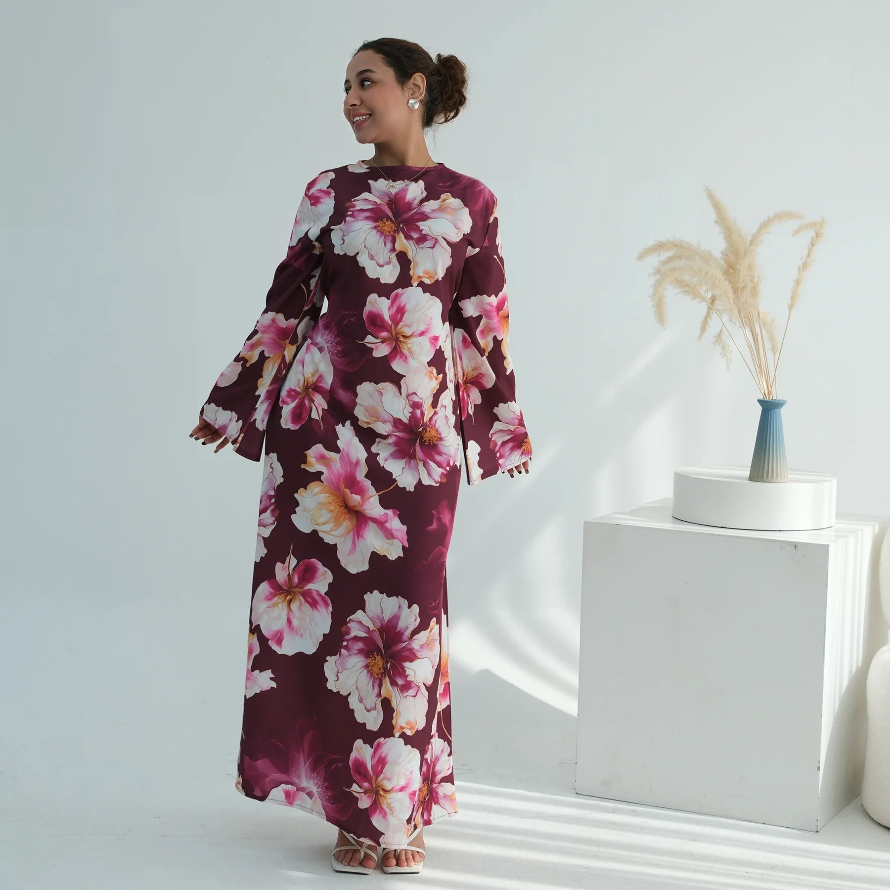 Muslim Dress for Women Flower Print  Party Abaya Dresses Arab Long Robe Morocco Dubai Kaftan Vestidos Jalabiya Ramadan Eid 2026