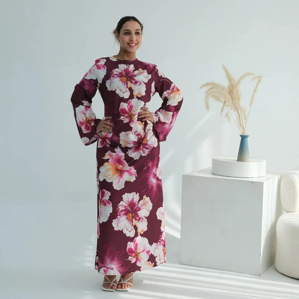 Muslim Dress for Women Flower Print  Party Abaya Dresses Arab Long Robe Morocco Dubai Kaftan Vestidos Jalabiya Ramadan Eid 2026