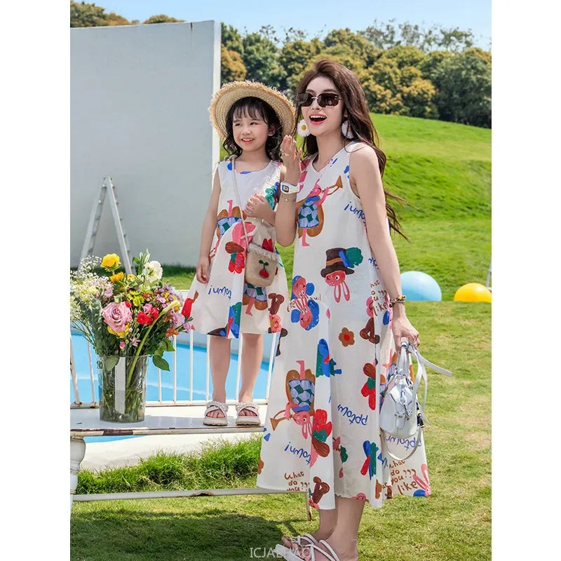 Couple Look Family Matching Outfits Parent-child Clothes Mother Daughter Sleeveless Dress Father Vacation Area Son Beach Shirts