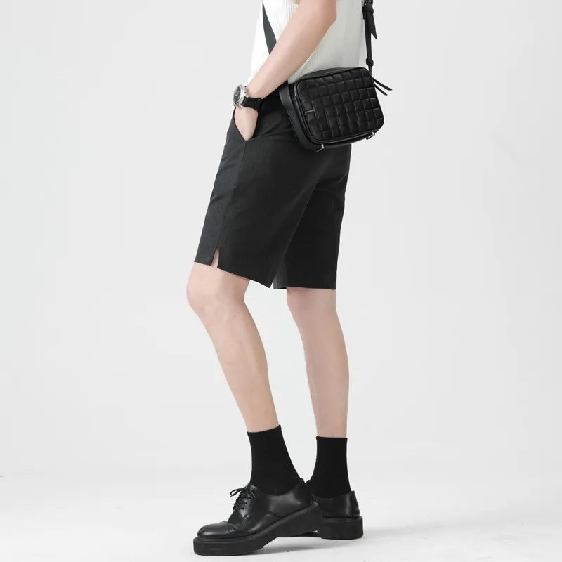 Casual Suit Shorts for Men, Trendy Brand, Summer Outerwear, Business Split Design, Versatile Mid-Length Shorts
