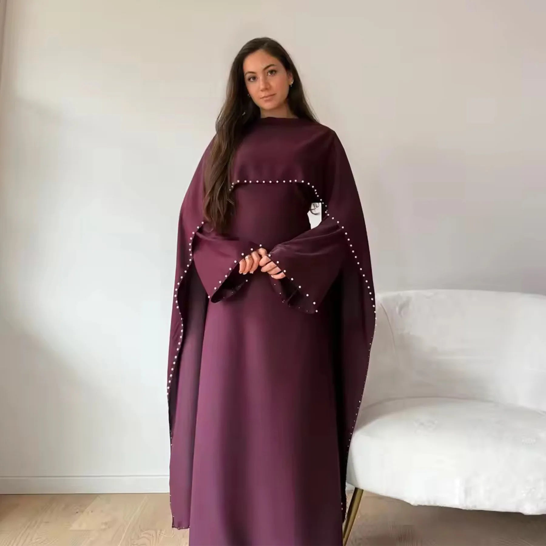 Muslim Dresses Women's Traditional Dresses And Abayas Eid Dubai Evening Dress Pearl Beaded Luxurious Robe Islamic Clothing