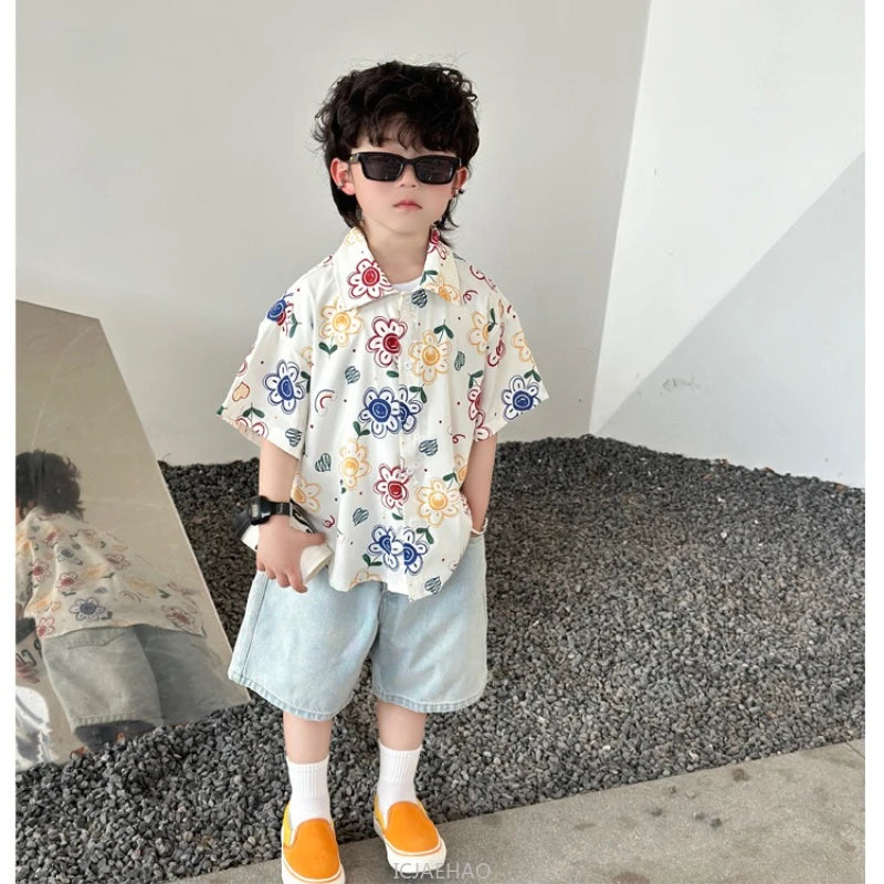 Parent-Child Family Holiday Outfits For Couple Brother Sister Dad Son Beach Shirts Mom Girl Floral Smocking Dress Korean Clothes