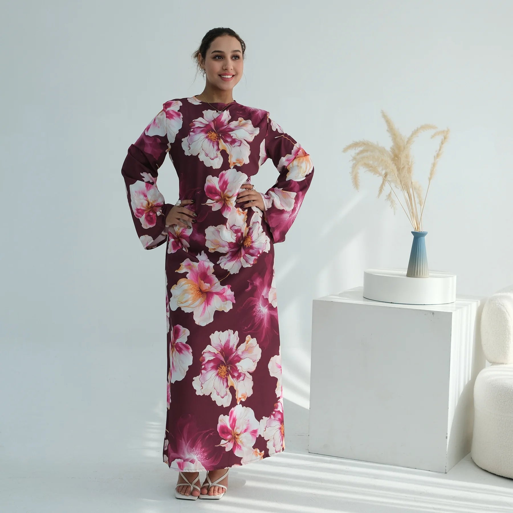Muslim Dress for Women Flower Print  Party Abaya Dresses Arab Long Robe Morocco Dubai Kaftan Vestidos Jalabiya Ramadan Eid 2026