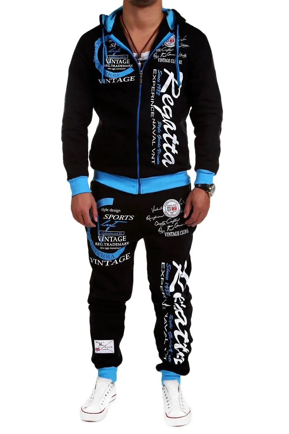 Men Casual Set, in European and American Fashionable Style, with Letter Printing, Loose - Fitting Long Sleeves and Long Trousers