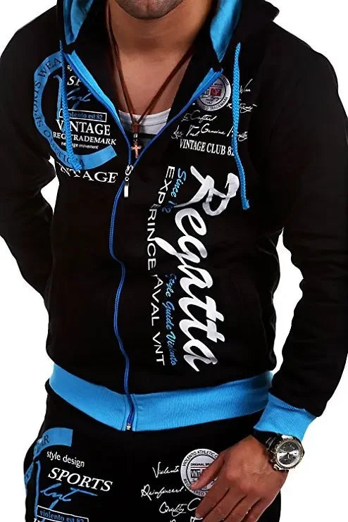 Men Casual Set, in European and American Fashionable Style, with Letter Printing, Loose - Fitting Long Sleeves and Long Trousers