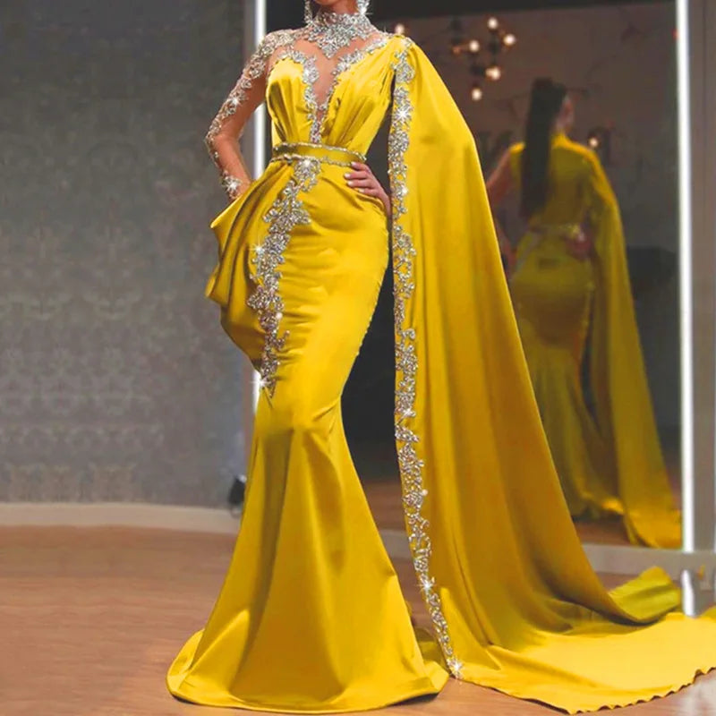 2026 Evening Dresses for Women Fashion Elegant Slim Sheer Long Sleeve Vintage Floor Length Dress Women High-grade Banquet Gowns