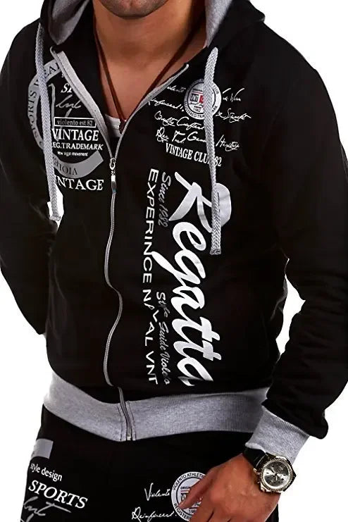 Men Casual Set, in European and American Fashionable Style, with Letter Printing, Loose - Fitting Long Sleeves and Long Trousers