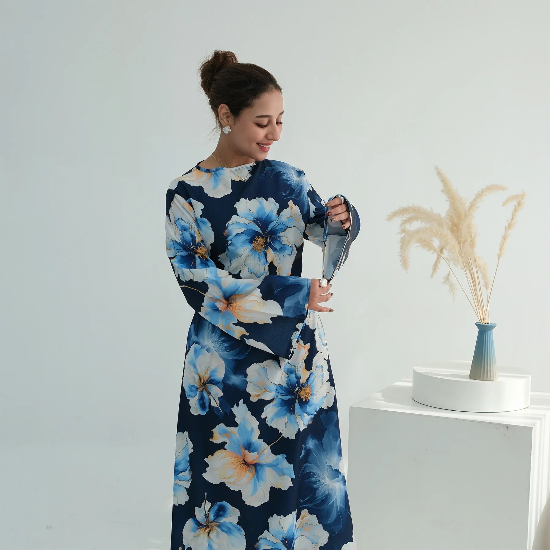 Muslim Dress for Women Flower Print  Party Abaya Dresses Arab Long Robe Morocco Dubai Kaftan Vestidos Jalabiya Ramadan Eid 2026