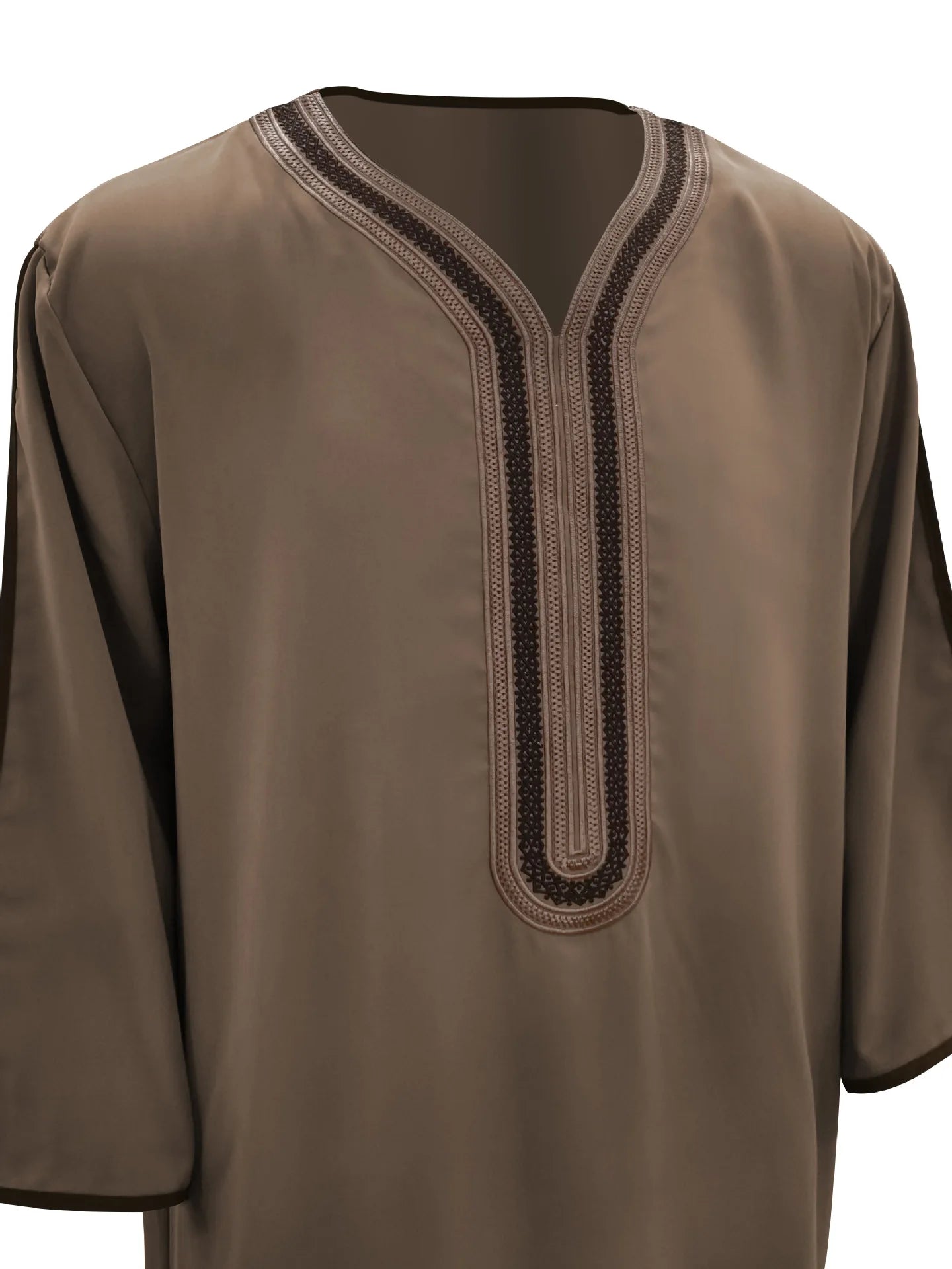 2026 Muslim Men Dress Solid Casual Robe V-neck Loose Kaftan Abayas Ethnic Style Embroidered Prayer Gown Arab Islamic Jubba Thobe