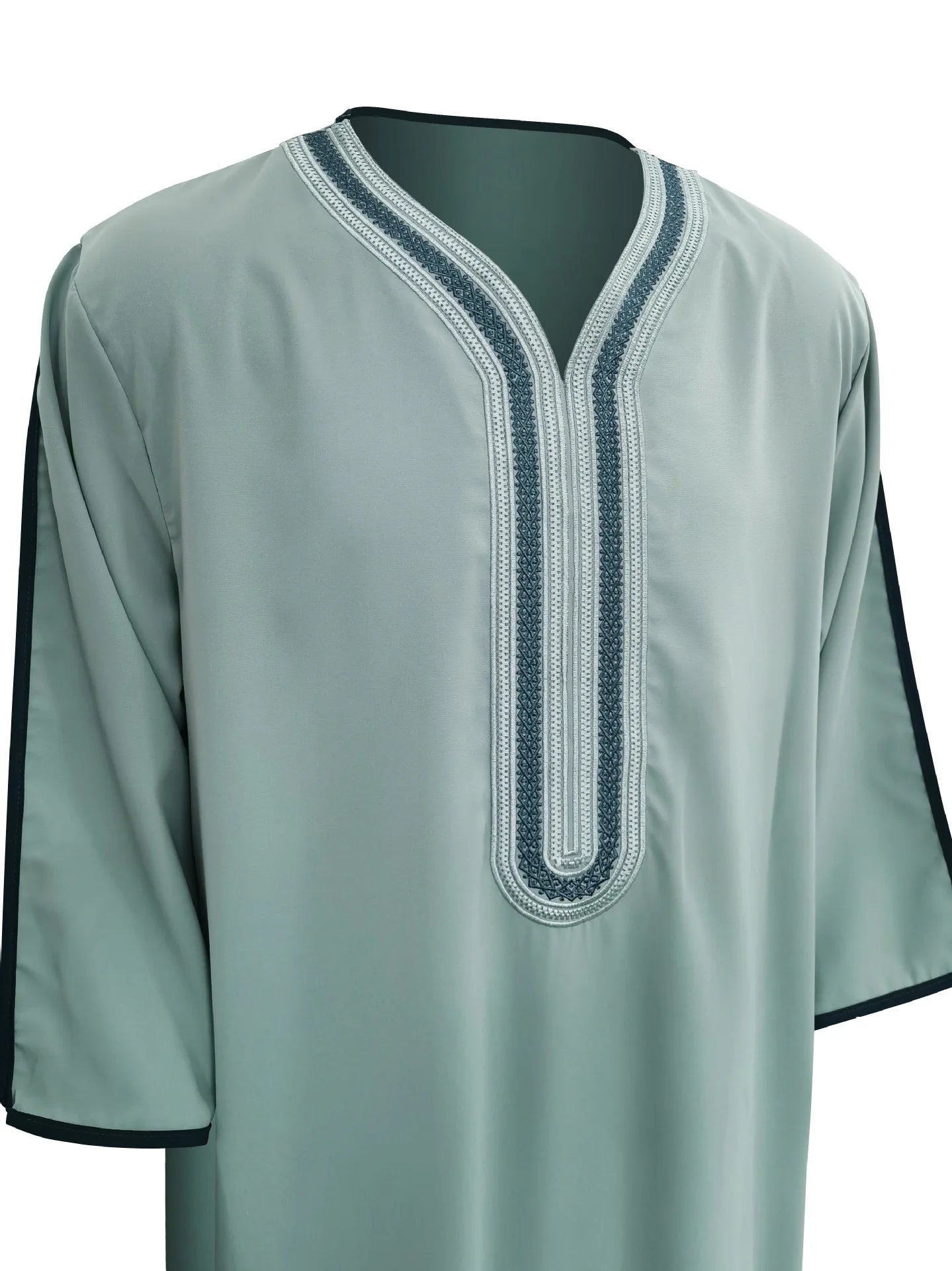 2026 Muslim Men Dress Solid Casual Robe V-neck Loose Kaftan Abayas Ethnic Style Embroidered Prayer Gown Arab Islamic Jubba Thobe