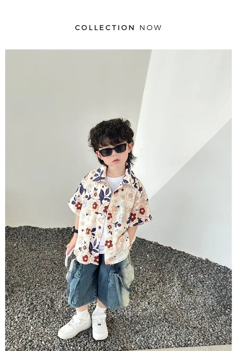 Parent-Child Family Holiday Outfits For Couple Brother Sister Dad Son Beach Shirts Mom Girl Floral Smocking Dress Korean Clothes