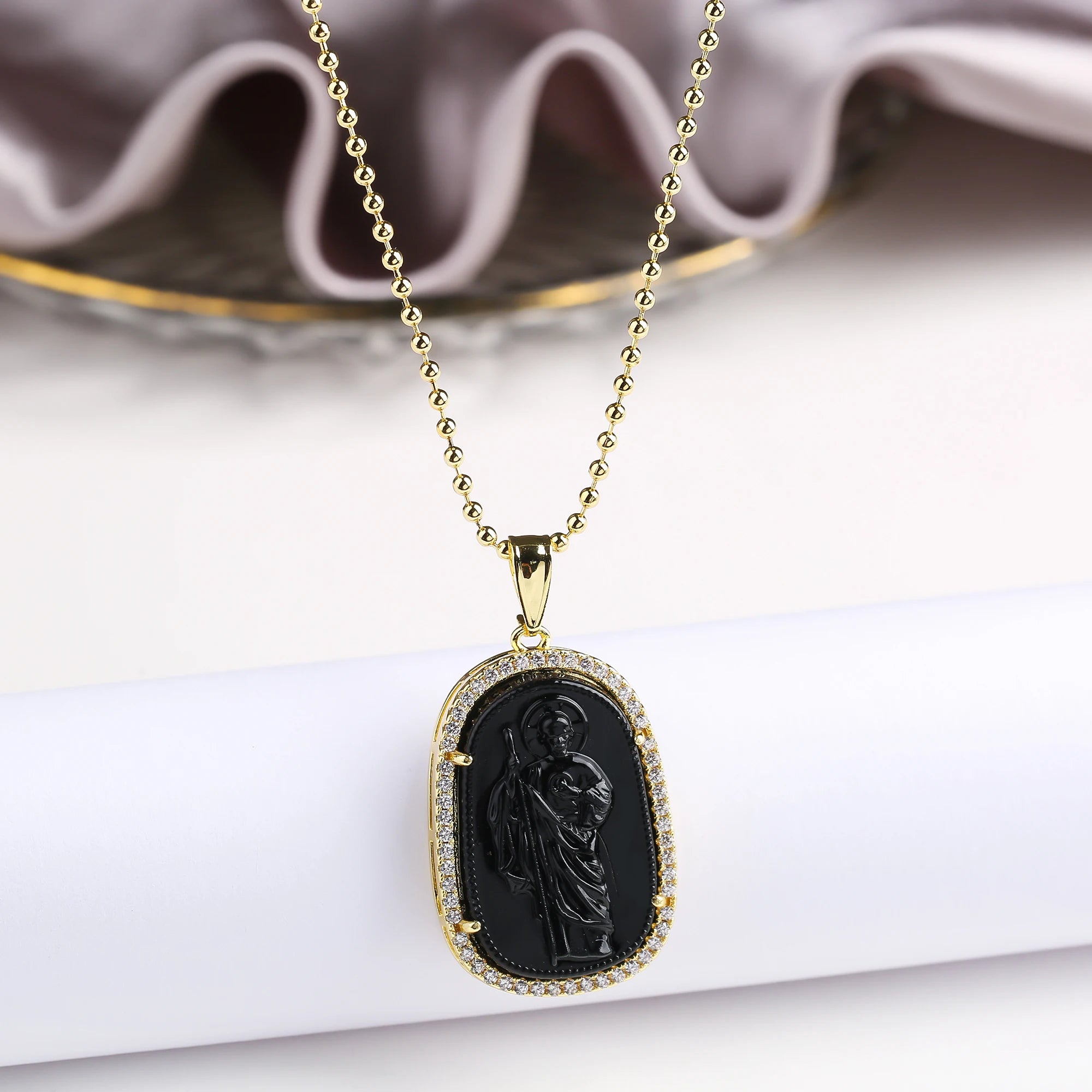 Gold/Silver Hot Sale Religious Style Gold Plated St. Jude Zircon Pendant Necklace Personalized for Man Woman Party Jewelry  Gift