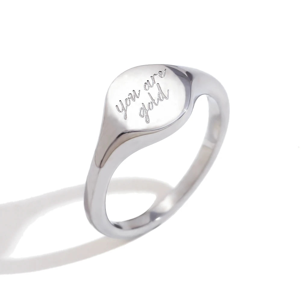 E.B.belle LTJ you are gold English Round Ring Water Resistant 18K Gold Plated Decoration 316L Stainless Steel Jewelry