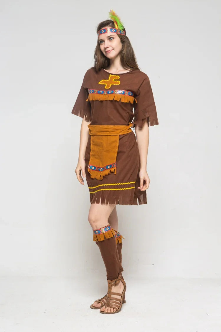 Halloween Costume Adult Couple Indian Native Clothes Women Men Primitive Man Caveman Costume Tassel Carnival Party Fancy Dress