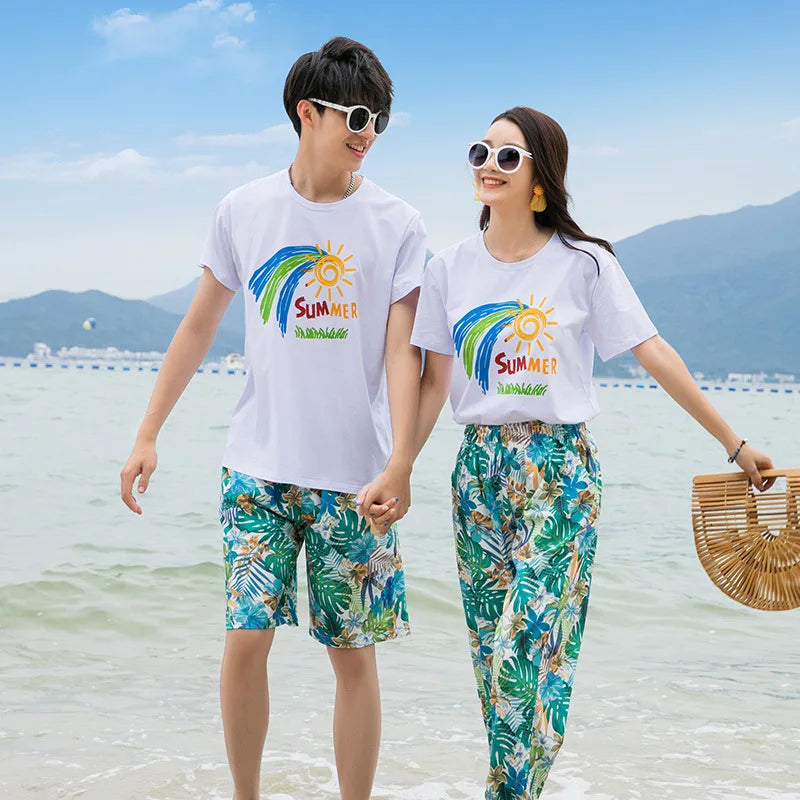Couple Clothes Matching Outfits for The Whole Family Vacation Look Mom and Daughter T Shirts Pants Two Piece Sets Dad Son Suit
