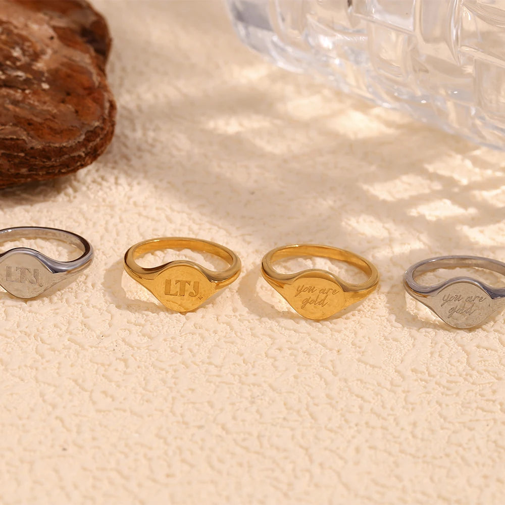 E.B.belle LTJ you are gold English Round Ring Water Resistant 18K Gold Plated Decoration 316L Stainless Steel Jewelry