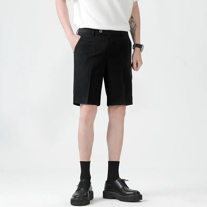 Casual Suit Shorts for Men, Trendy Brand, Summer Outerwear, Business Split Design, Versatile Mid-Length Shorts