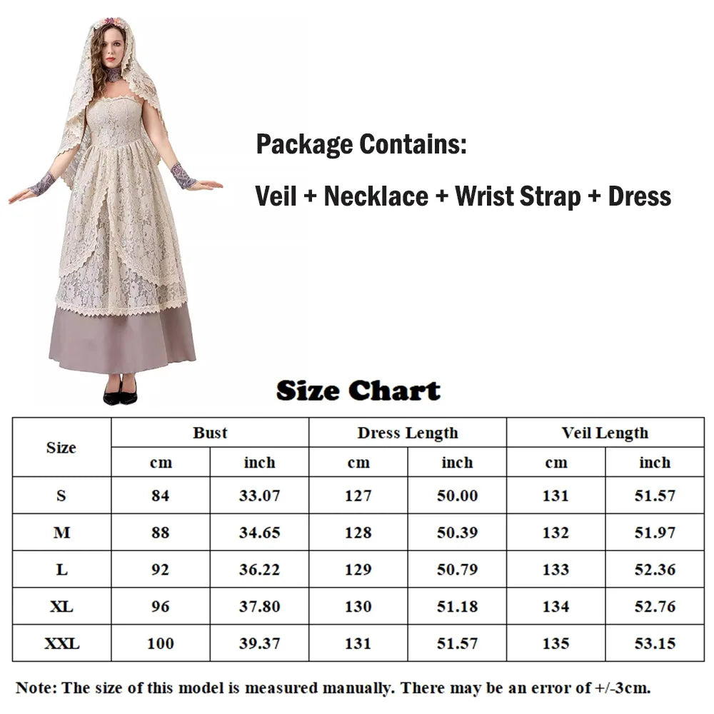 Women Vintage Wedding Gown Cosplay Retro Medieval Renaissance Victorian Dress Halloween Costume Female