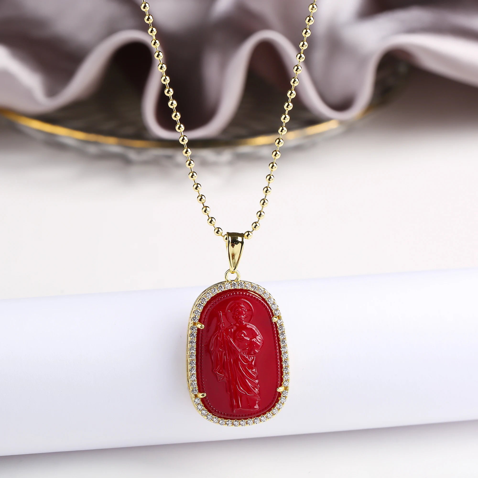 Gold/Silver Hot Sale Religious Style Gold Plated St. Jude Zircon Pendant Necklace Personalized for Man Woman Party Jewelry  Gift