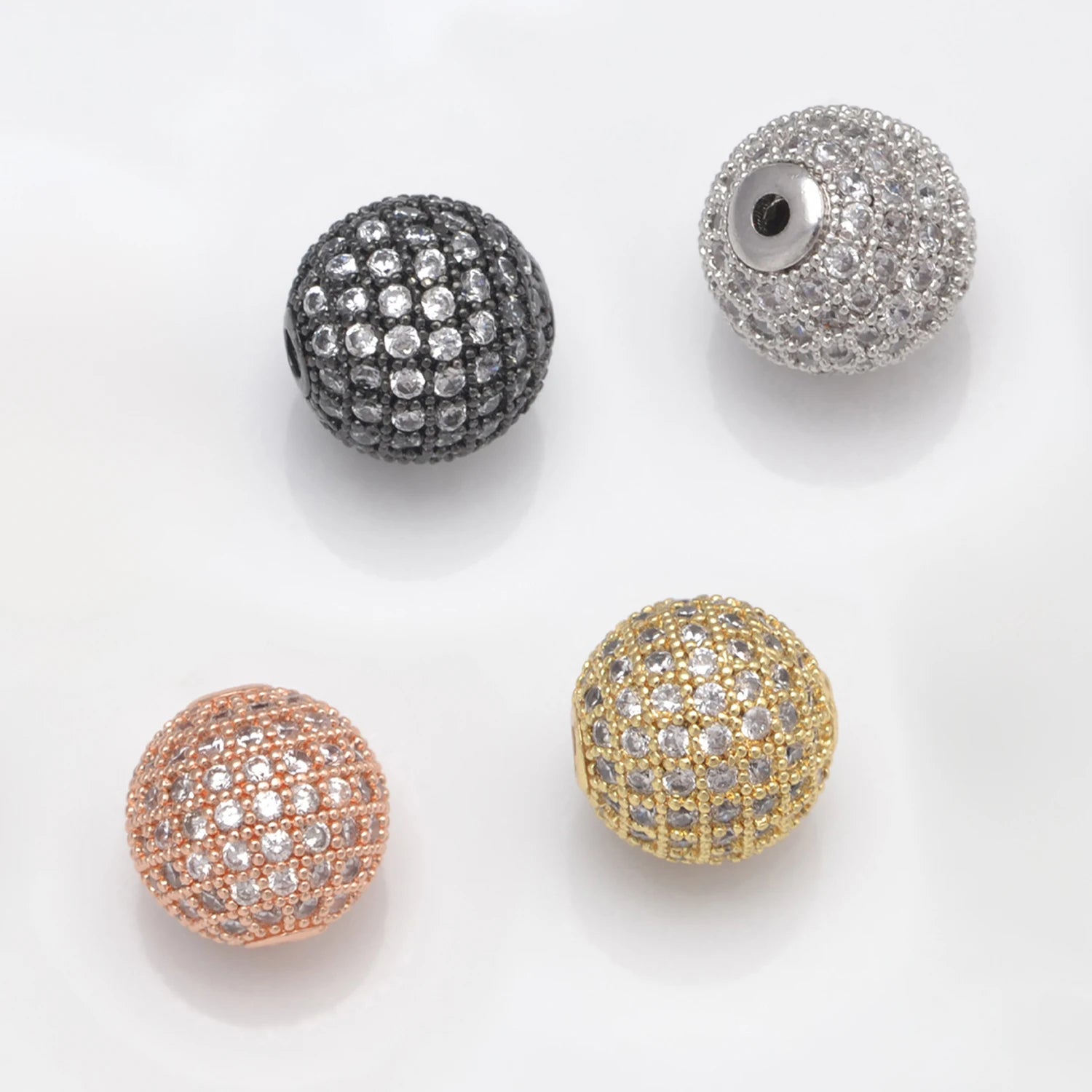 Beads for Jewelry Making Gold Silver Color Accessories Paved Zircon Spacer Bead String Beaded Diy Necklace Bracelet Chain Charms
