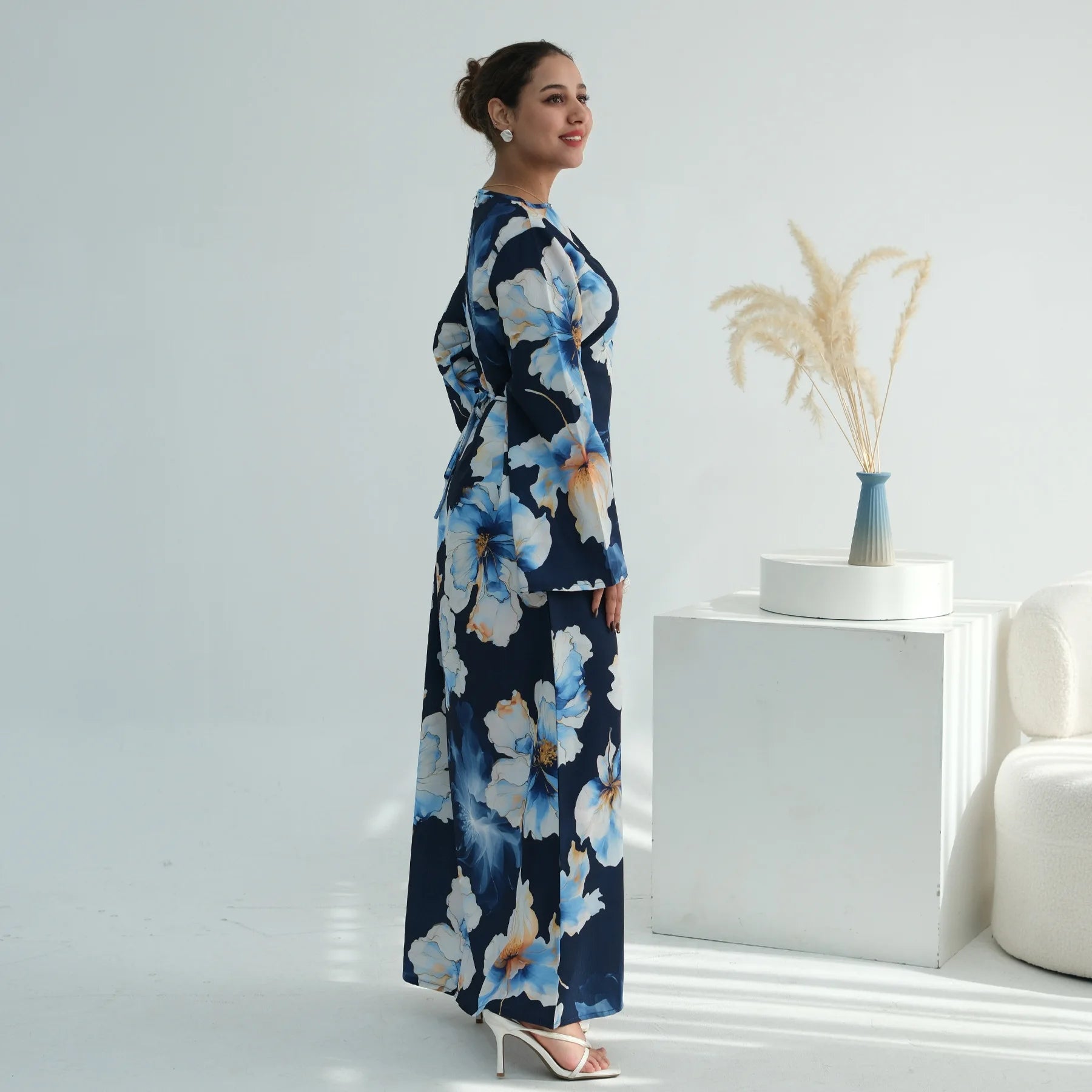 Muslim Dress for Women Flower Print  Party Abaya Dresses Arab Long Robe Morocco Dubai Kaftan Vestidos Jalabiya Ramadan Eid 2026