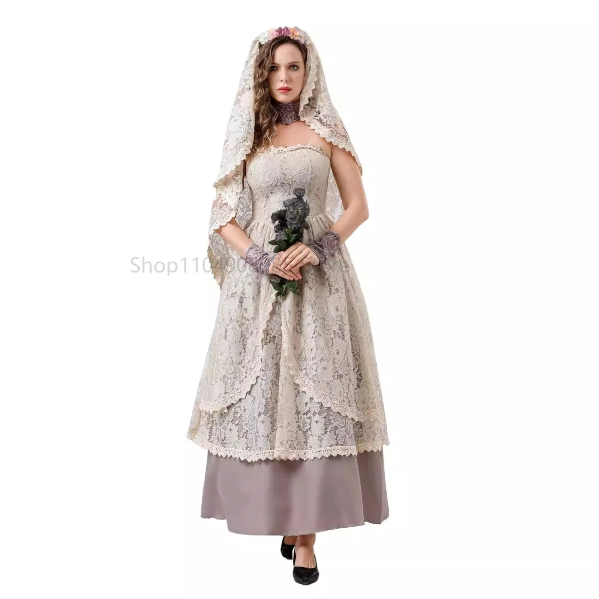Women Vintage Wedding Gown Cosplay Retro Medieval Renaissance Victorian Dress Halloween Costume Female