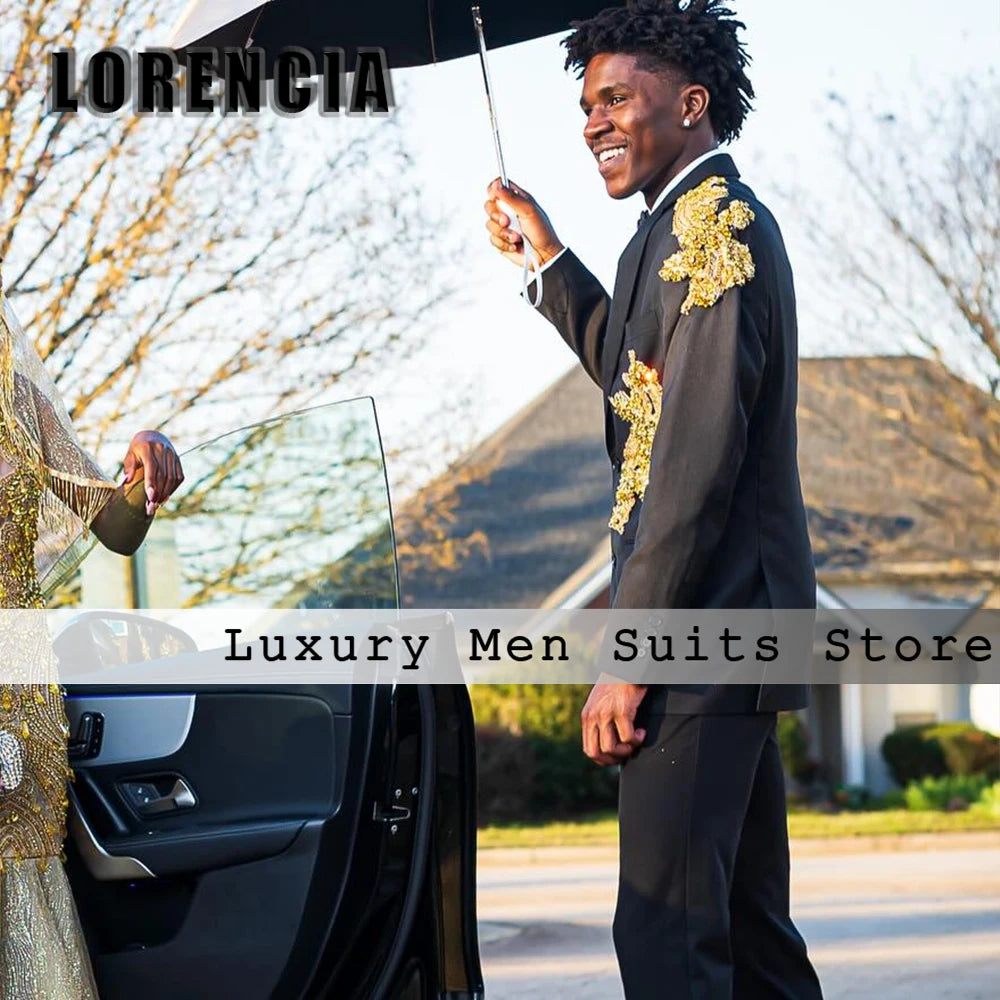 Casual Applique Male Suits 2 Pieces Single Breasted Tuxedos Wedding Groom Outfits Customized Blazer Pants robe mariage femme