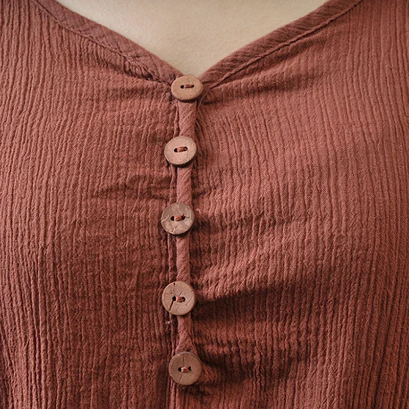 Women's Dress Long Dress Fashion Fake Two Pieces Loose Long Sleeve Art Big Swing Cotton Hemp Bohemian Cotton Vintage Women Dress